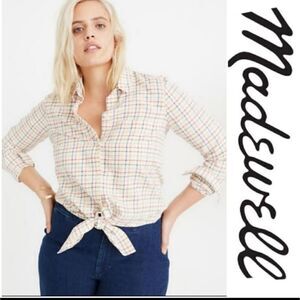 Madewell Multicolor Tattersall Plaid Button Up Boyfriend Shirt Size Small